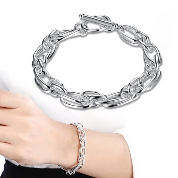 NWT Chunky Link Bracelet S925 Sterling Silver With Toggle Clasp 7.25" - Picture 5 of 11
